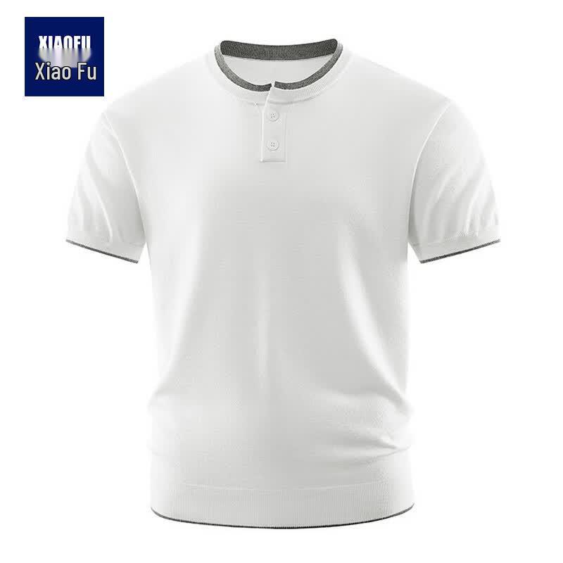 Men s Faux-Layer Henley Knit Polo Shirt M