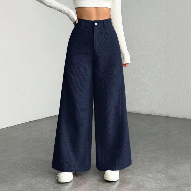 Winter Casual High Waist Wide Leg Pants Versatile Workwear Long Trousers Women