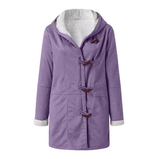 Women's Sherpa Lined Hooded Coat Casual Long Sleeve Horn Button Fleece Jacket with Hood Thicken Winter Warm Outerwear with Pockets