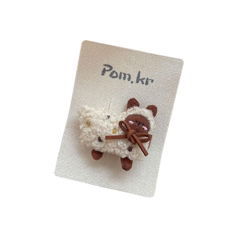 Koreańska Zimowa Kreskówkowa Spinka do Włosów z Jagnięcej Wełny i Elastyczna Gumka do Kucyka dla Dzieci