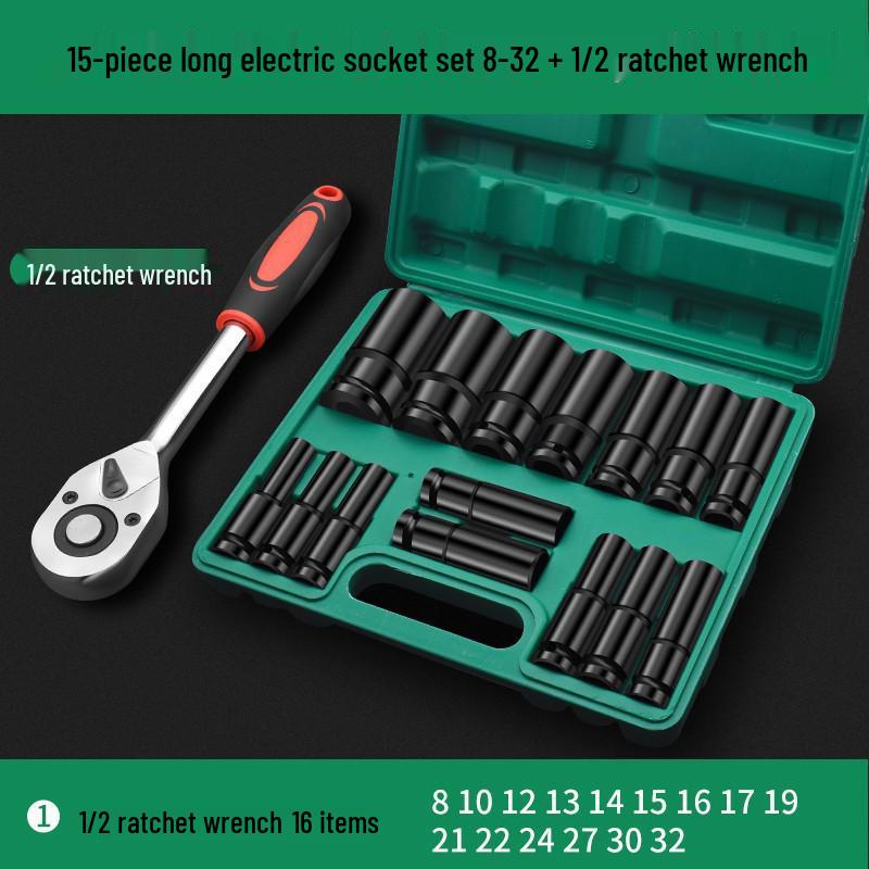 Extended Electric Hex Socket Hand Drill and Impact Wrench Tool Set