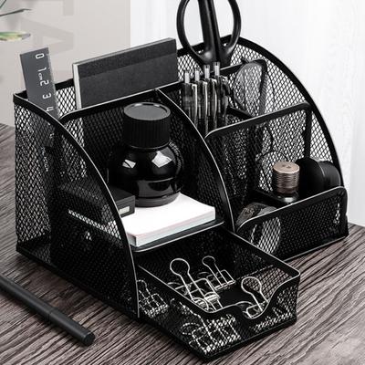 Metal Pen Holder Large Capacity Multiple Compartments Compact Size Portable Desktop Pencil Makeup Brush Holder Storage Box
