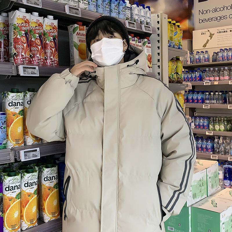 Cotton Clothing Men Winter Hooded Striped Loose Thickened Cotton Jacket Warm Bread Clothing Cotton Jacket Jacket Men