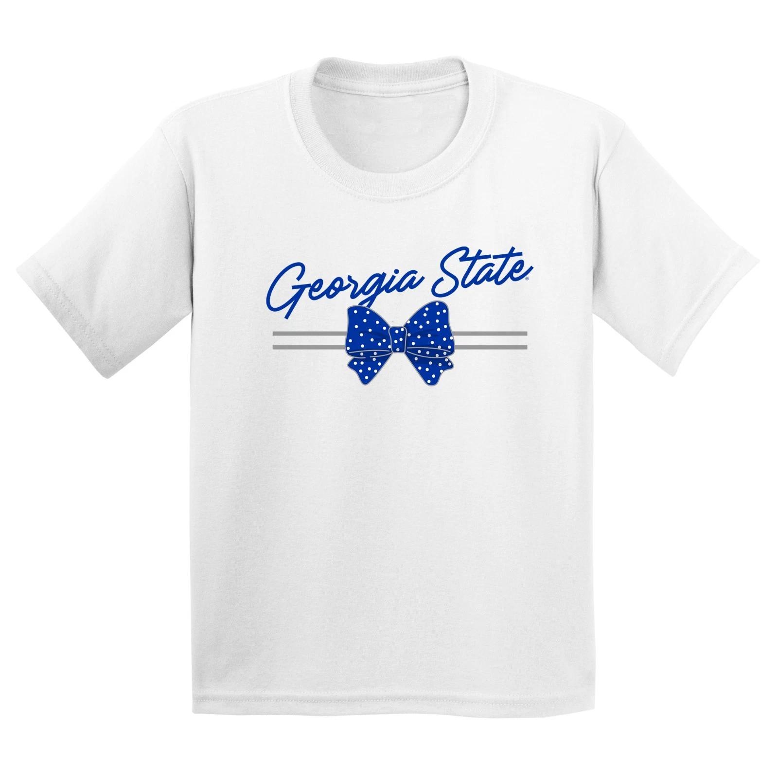 Georgia State Bow Script Youth T-Shirt - White XL