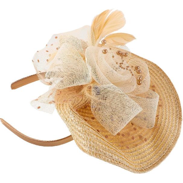 KALLORY Élégant Chapeau Fascinator pour Femmes, Coiffe de Mariée avec Voile en Tulle et Plumes, Accessoire de Cheveux Léger pour Fêtes, Mariages et Événements Spéciaux