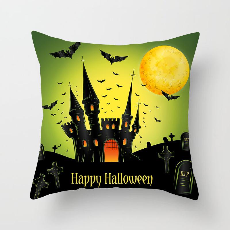 Halloween Pillow with Graffiti Letters Printed Peach Skin Home Cushion Cover Sofa Living Room Cushion Cover