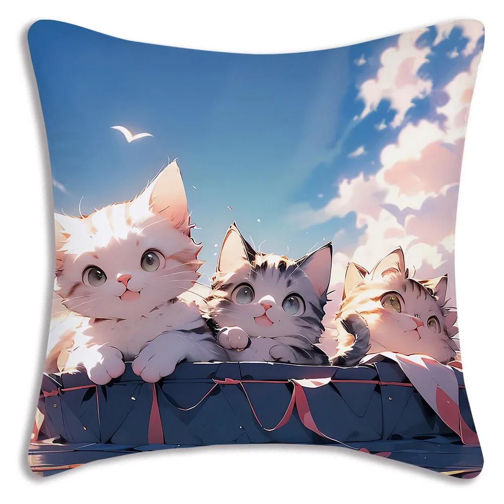 Kawaii Kreslený Roztomilá Kočka Herní Potahy na Polštáře Kreslený Dekorativní Potah na Polštář pro Domácí Pohovku s Potiskem Roztomilý Potah na Polštář