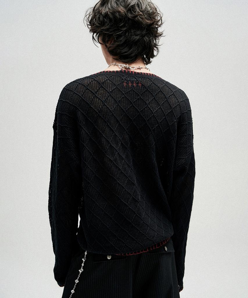 NOT4NERD Distressed Contrast Hand Stitch Knit - Black
