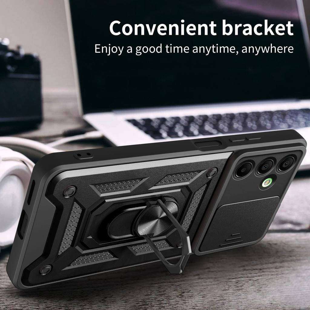For Samsung Galaxy A16 5G/A16 4G Case with Slide Camera Lid PC+TPU Kickstand Phone Cover