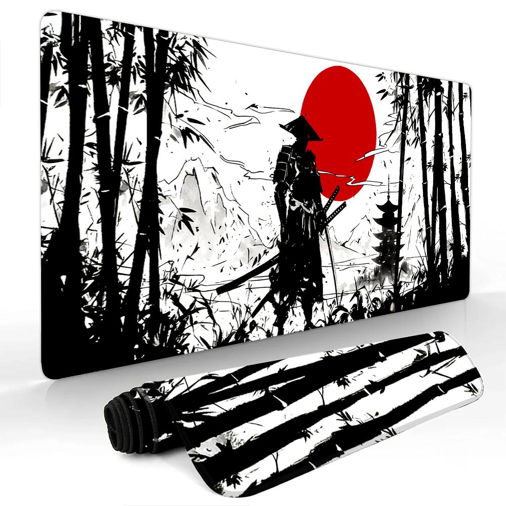 Samurai And The Red Sun Gaming Mouse Pad Nonslip Durable Desk Mat Pc Accessories Mousepads Katana Gaming Mats Tapis De Souris