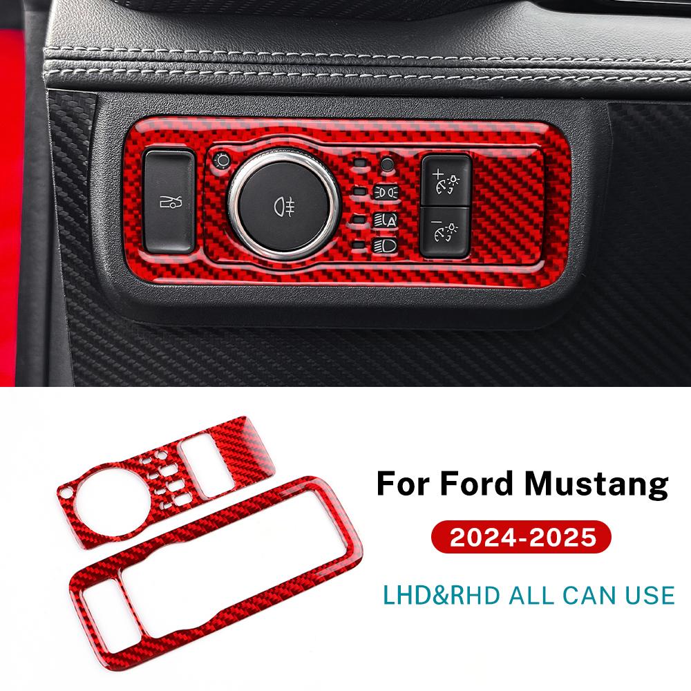 Real Soft Carbon Fiber Sticker For Ford Mustang GT Dark Horse EcoBoost 2025 2025 LHD RHD Car Headlight Switch Interior Trim