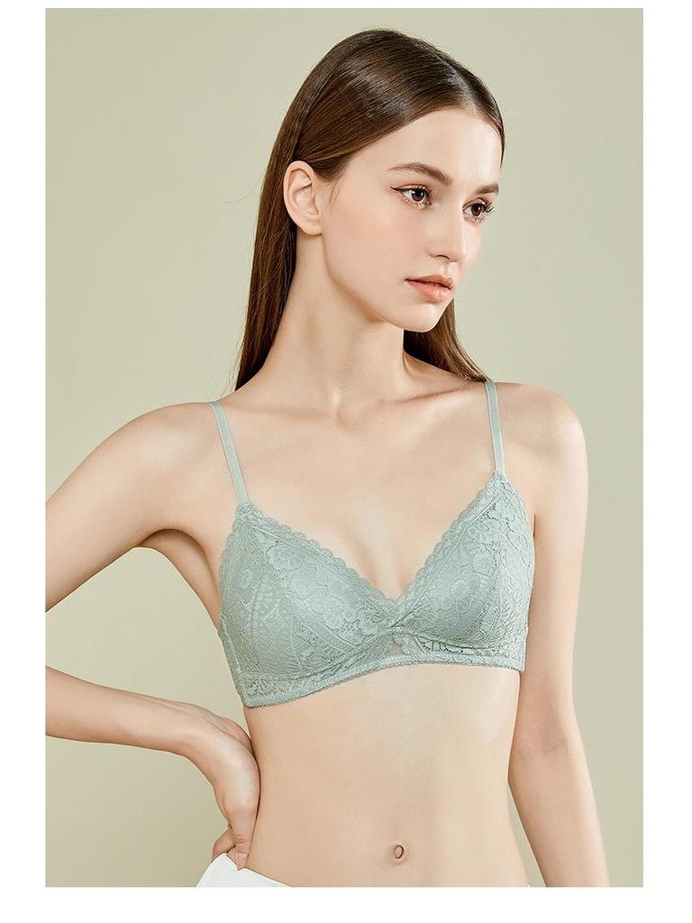 French Lace Push-Up Triangle Bra - Seamless, Thin Straps, Anti-Sagging Design for Women
