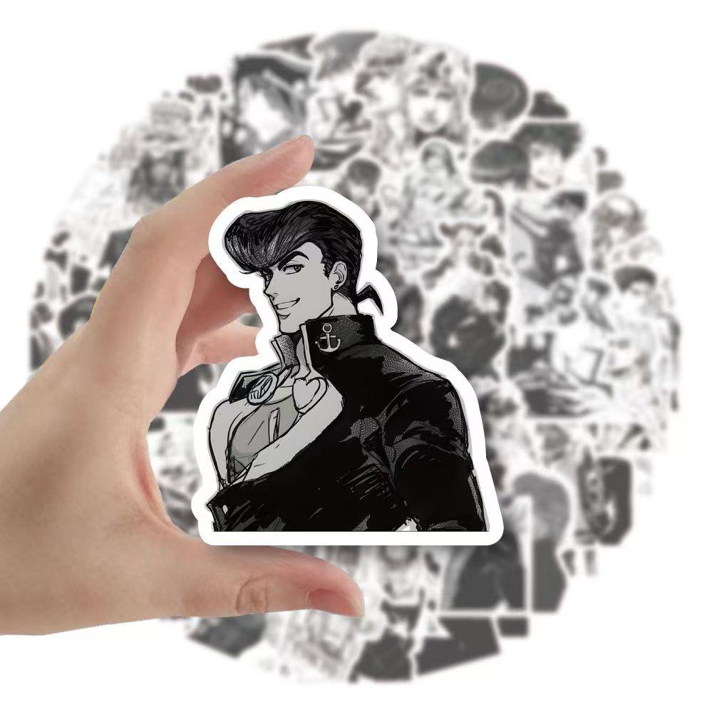 JoJo's Bizarre Adventure Black and White Stickers, 60 Pieces (not Repeated), Waterproof and Sunscreen.