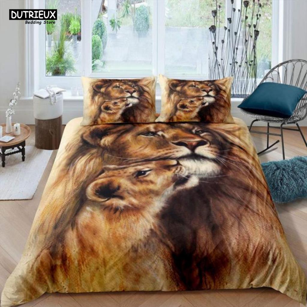 Comforter 3 - Pcs Strong Lions Tiger & Flame Wolf - Themed Bedding Set With Ideal For Kids & Women'S Rose Room Decor