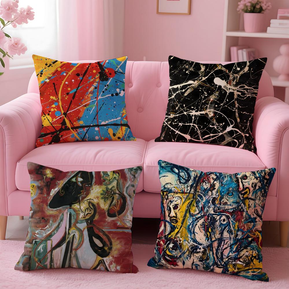 Art JJackson Pollock Art Cushion Cover Breathable Linen Pillowcase Summer Odorless EcoFriendly Invisible Zipper Washable