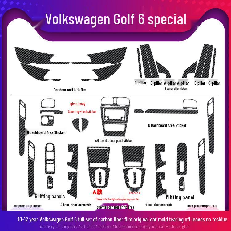 Golf 6 Mittelkonsole Anti-Kick Kohlefaser Aufkleber - Kratzschutz
