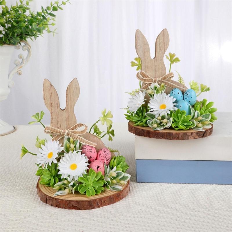 Easter Eggs Rabbit Decorations Wood Plastic Indoor Outdoo Family Activity Supplies Desktop Ornament