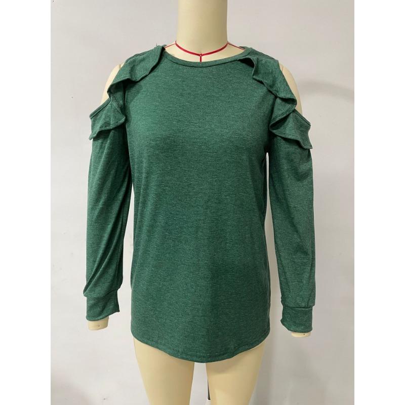 Blusa de Punto para Mujer Cuello Redondo Sin Tirantes Volante Suelta Casual Tops