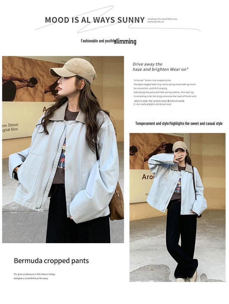 Vintage Contrast Corduroy Lapel Short Coat, 2025 Korean Style, Youthful Small Size Jacket