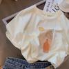 Women's Minimalist Vase Plant Print Short Sleeve T-Shirt Cream Loose Casual Cotton Tee