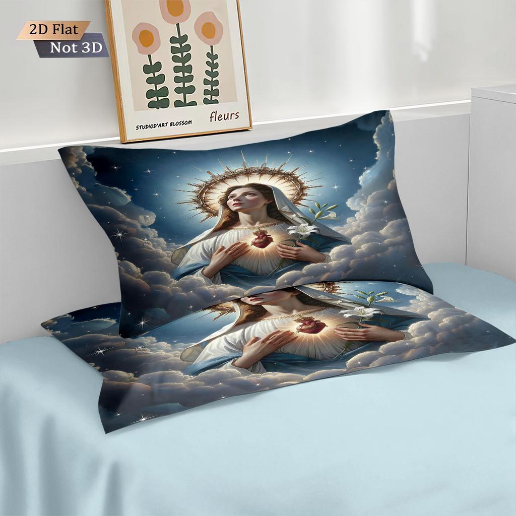 3pcs Holy Virgin Mary Printed Coreless Bedding Set Soft and Comfortable Dormitory Bedroom Multiple Sizes Machine Washable