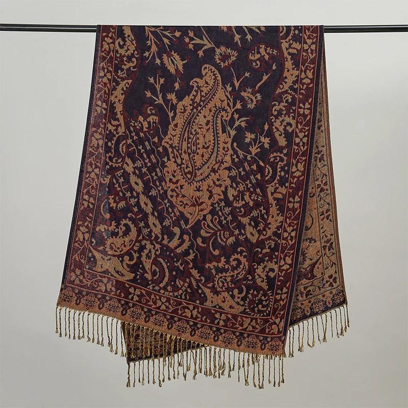 Bohemia Ethnic Style Women Scarf Retro Jacquard Thick Cashmere Tassel Shawl Winter Warm Muslim Hijab Wrap Pashmina