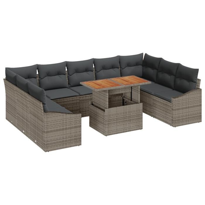 VidaXL Ensemble de Canapés de Jardin 10 Pièces avec Coussins Gris Poly Rotin 3358617