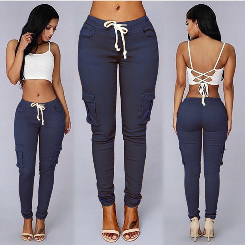 Fashionable Sexy Women High Waist Stretch Slim Casual Pants With Elegant Pockets