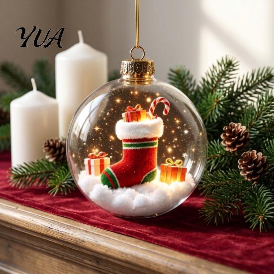 Christmas Gift Exchange Souvenirs Glowing Story Ornament, Mini Holiday Scene Light Up Ball Tree Hanging Ornaments Decoration, Acrylic Clear