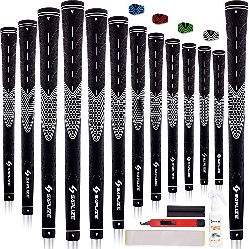 

SAPLIZE Club Grip Replacement Kit (13 Grips) - Non-Slip Rubber, Wear-Resistant (Includes 15 Tapes, Cutter, Rubber Clamp, Solvent, and Manual)