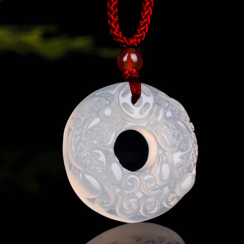 Icy White Chalcedony Pi Xiu Pendant - Unisex Crystal Jade Agate Jewelry