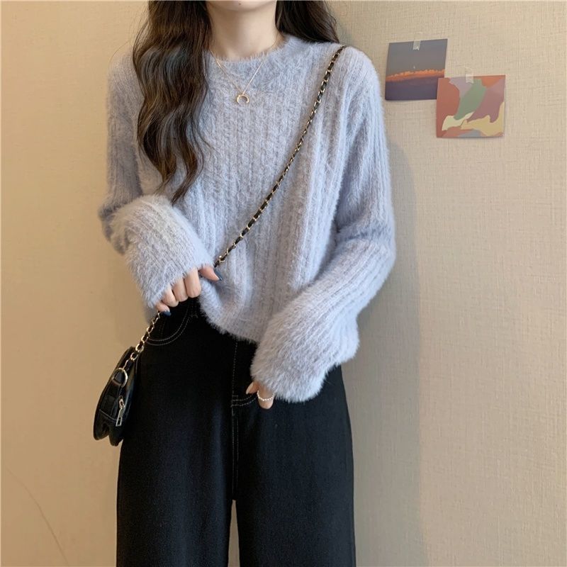 Early Spring Mink Sweater for Women Autumn and Winter Short Thickened Warm Pullover Sweater Ins Jumpers