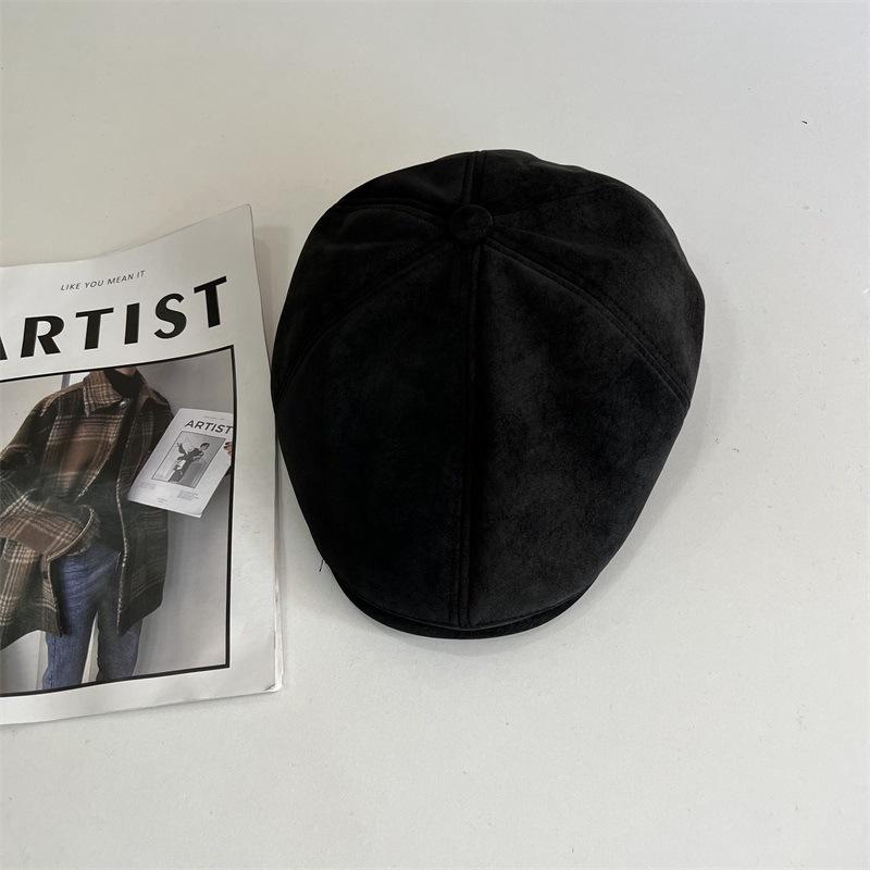 Angola Red Retro Leather Cap Women's Autumn and Winter Literary and Casual Fashion Celebrity Style Warm Forward Hat