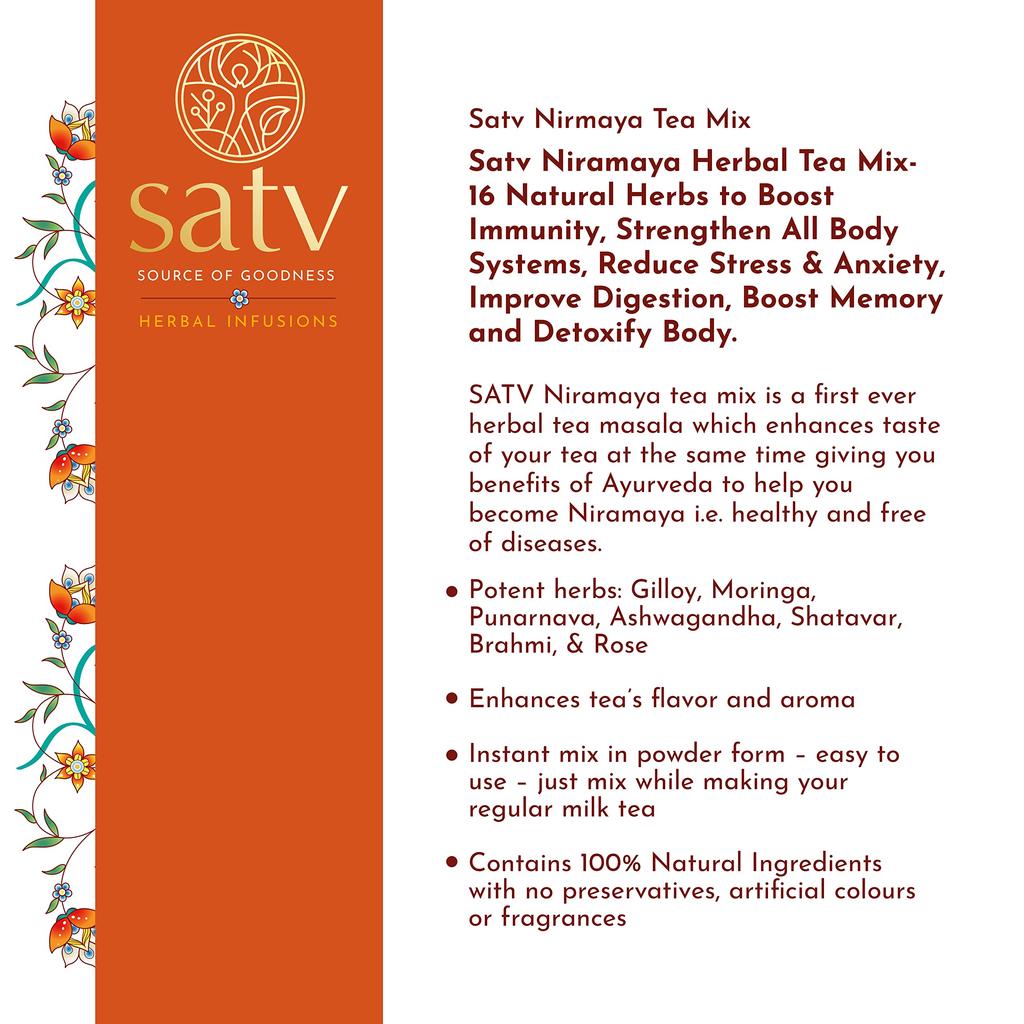 Satv Niramaya Herbal Tea Masala I For Aromatic & Flavourful Tea I 16 Herbs I Boost Immunity, Helps in Relaxation, Improve Digestion. Detoxif