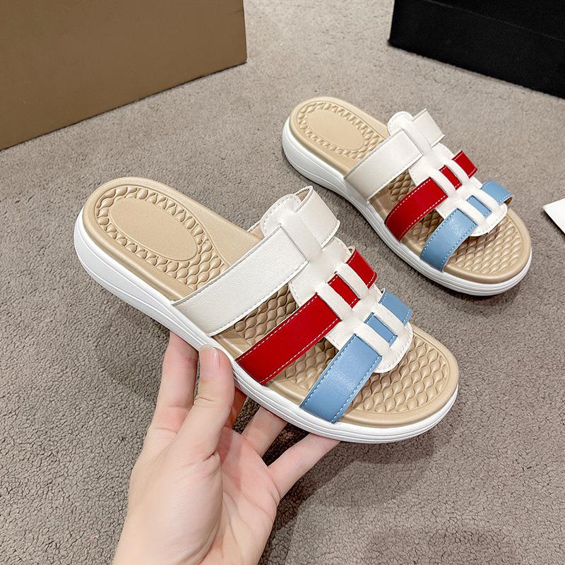 

Платформенные шлепанцы большого размера 2025 лето новый темперамент носить сандалии универсальные повседневные пляжные шлепанцы 43 белый