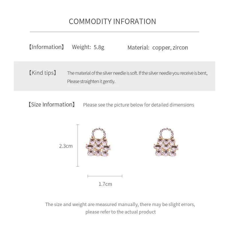Sparkle  Zircon Bag Pendant Earring for Women Light Luxury Palace Style Exquisite Drop Earrings Fashion Wedding Bride Zircon