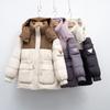 Loose color matching hooded warm winter bread clothes white duck down zipper long sleeves thickened down jacket