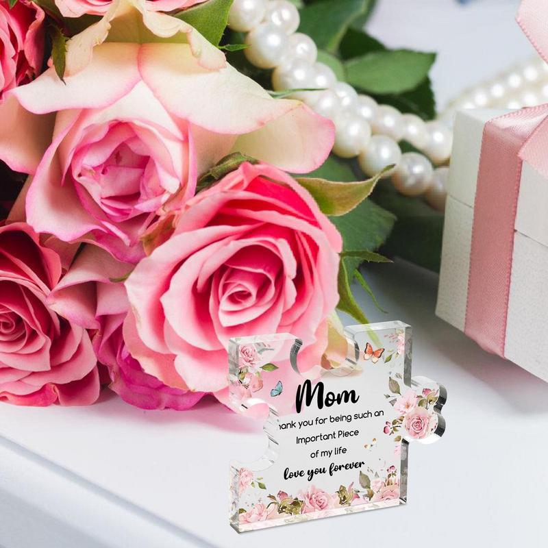 Mother Birthday Gifts Flower Letter Patterns Unique Engraved Acrylic Block Puzzle Piece Small Delicate Mom Presents Heartwarming