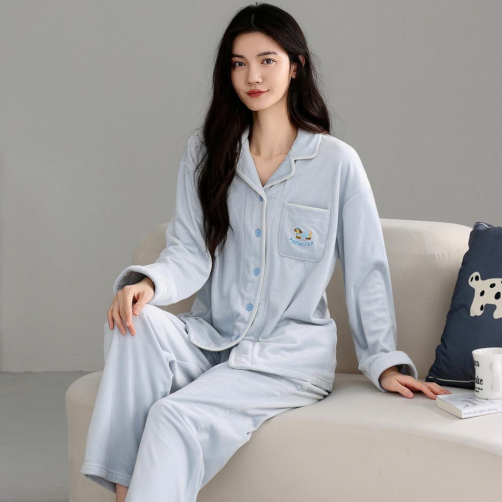 Island Fleece Pajamas Women'S Autumn And Winter Suits Coral Fleece Thickened Fleece Spring And Autumn Can Be Worn Outside Loungewear