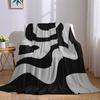 Black & White Wave Motif Flannel Blanket Warm Soft Halloween Christmas Couch Warm Cozy Decorative Decor Gift for All Season