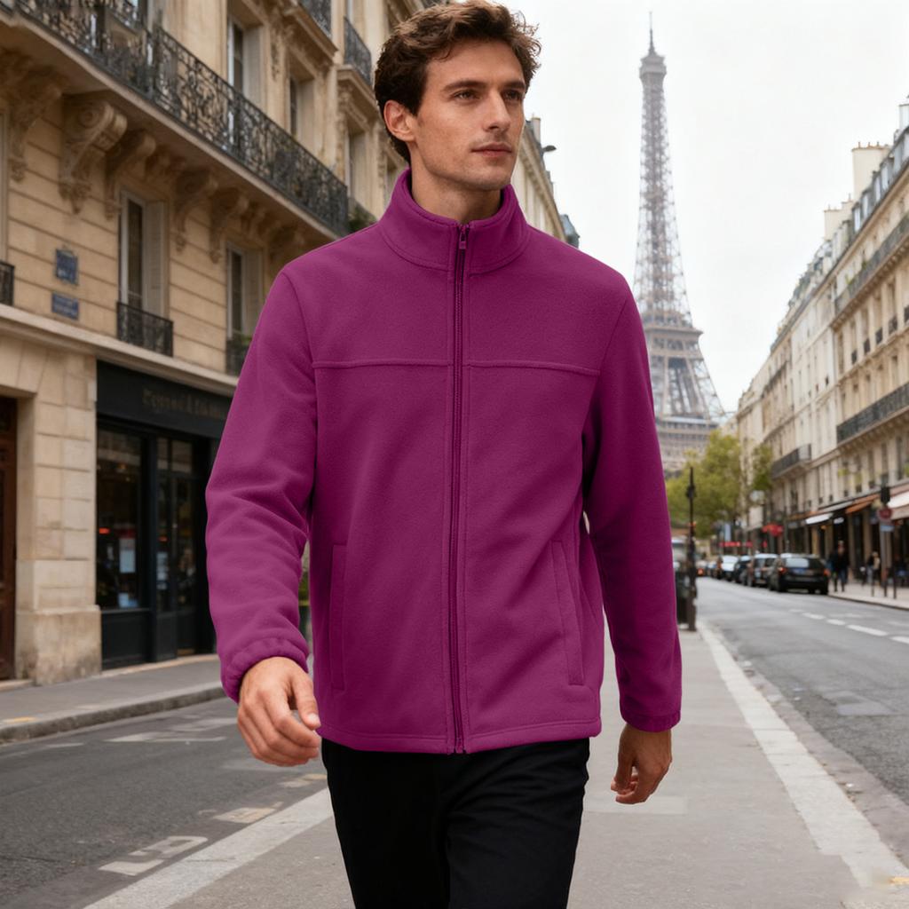 Men's Casual Sports Loose Stand Collar Warm Fleece Zipper Cardigan Top Jacket