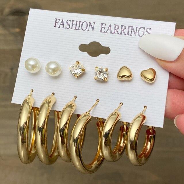 Fashion Pearl Hoop Earrings Set For Women Trendy Gold Butterfly Big Hoop Earrings Brincos Jewelry Gift