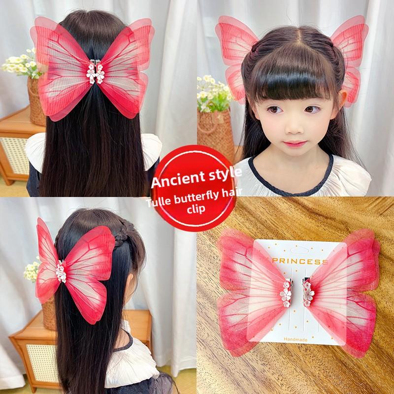 New Kids' Super Fairy 3D Tulle Big Butterfly Hair Clips Elegant Dancing Style Ancient Style Hair Accessories for Little Girls