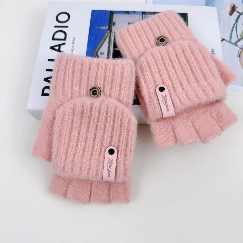 Gants d'hiver tricotés pour étudiantes pour écrire, faire du vélo, gants tricotés à moitié doigt rabattables