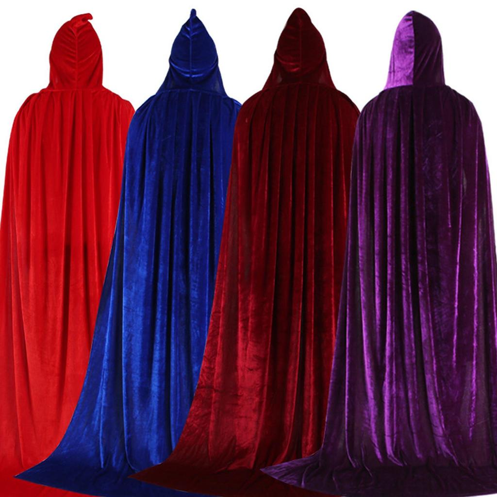 Halloween Adult Kids Pleuche Velvet Cloak Cape Hooded Medieval Costume Witch Wicca Vampire Halloween Cosplay Costume Cape
