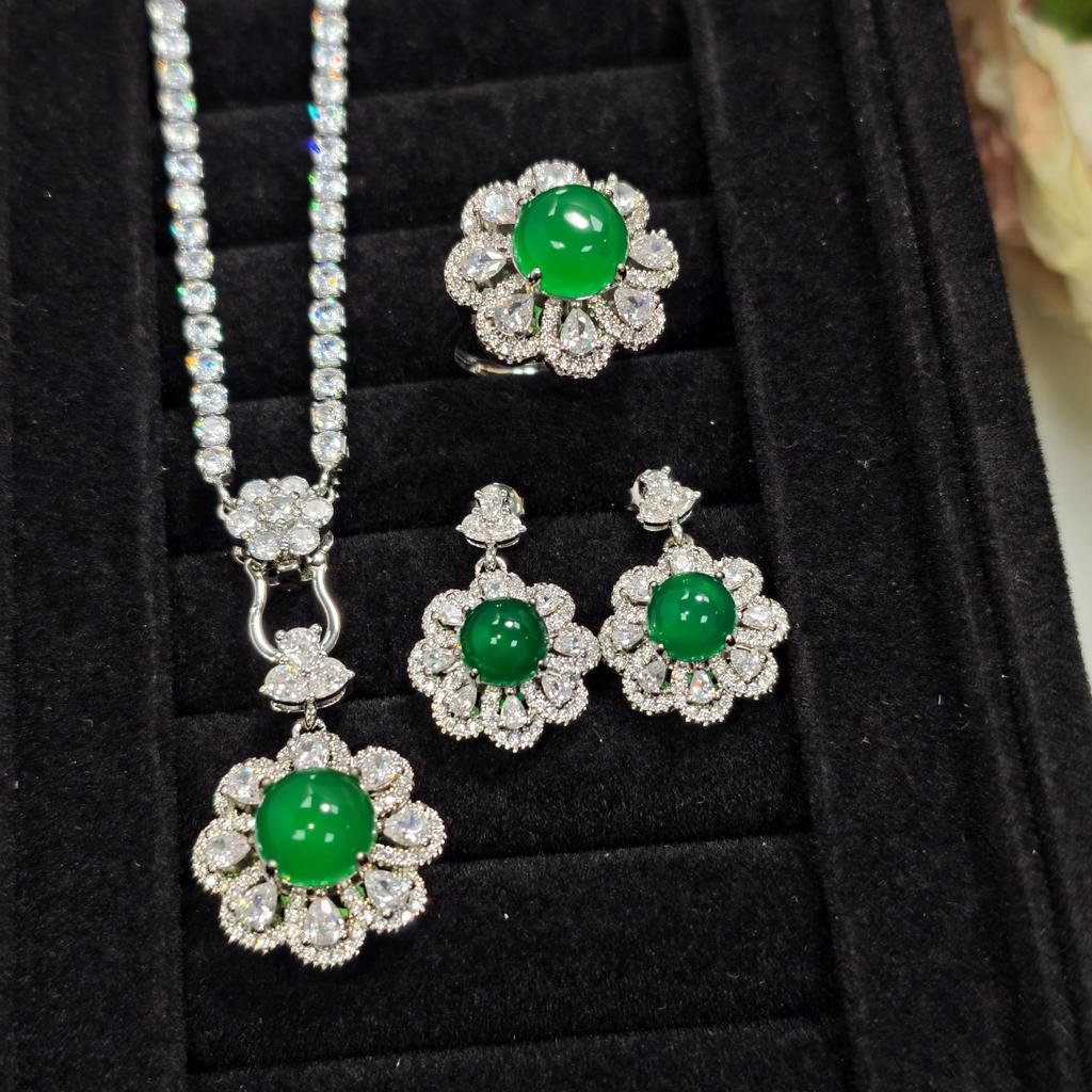 2025 Retro Ruby Jewelry Set 925 Sterling Silver Engagement Ring Earrings Necklace Women's Party Gift