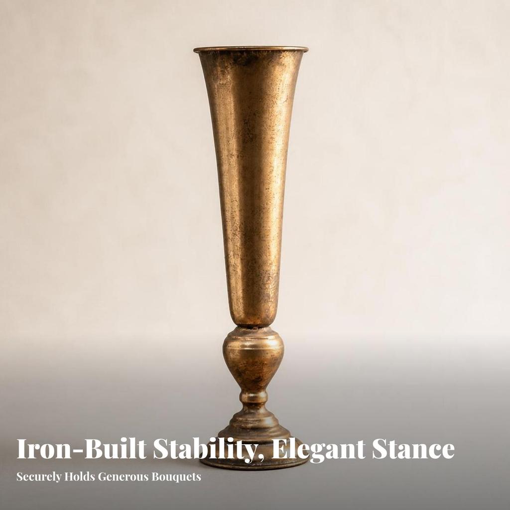 Metal Flower Vase with Pedestal Base Elegant Handles Stable