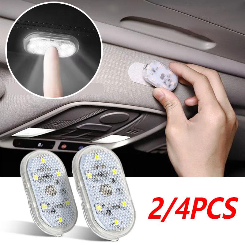 1/2/4Pcs LED Touch Light Mini Car Interior Lighting USB Rechargeable Auto Roof Ceiling Reading Lamps Atmosphere Decoration Lamp