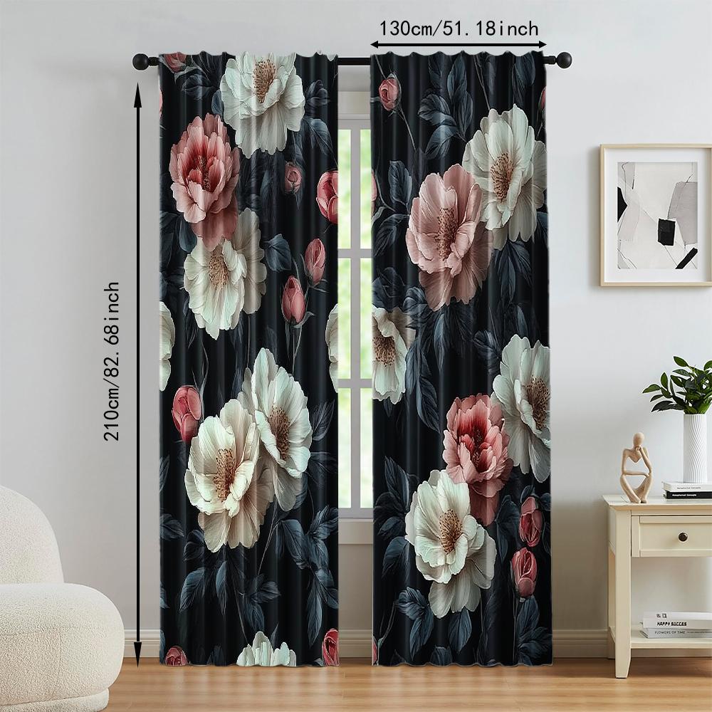 2 pcs   versatile polyester transparent curtains for home decoration Dark Rose Floral Peel for use in bedrooms and living rooms