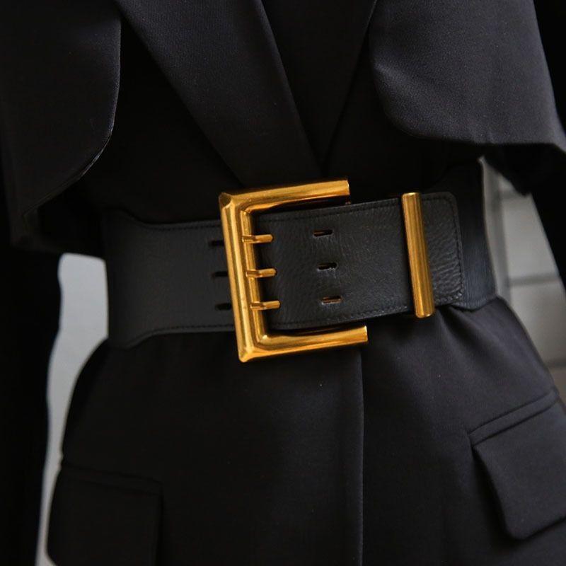 Black Pu Fashionable Elastic Waist Belt For Women Vintage Style Versatile Outfit Accessory